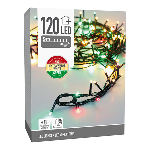 Kerstverlichting 12 meter | rood, groen & extra warm wit | 120 lampjes LKO00855 - 1