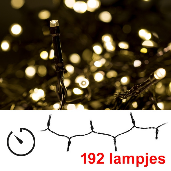 123led Kerstverlichting 15 meter op batterijen | warm wit | 192 lampjes met timer en controller  LKO00081 - 1