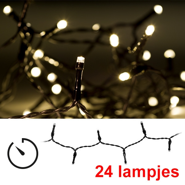 123led Kerstverlichting 2,3 meter op batterijen | warm wit | 24 lampjes met timer en controller  LKO00078 - 1