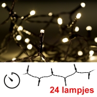 123led Kerstverlichting 2,3 meter op batterijen | warm wit | 24 lampjes met timer en controller  LKO00078