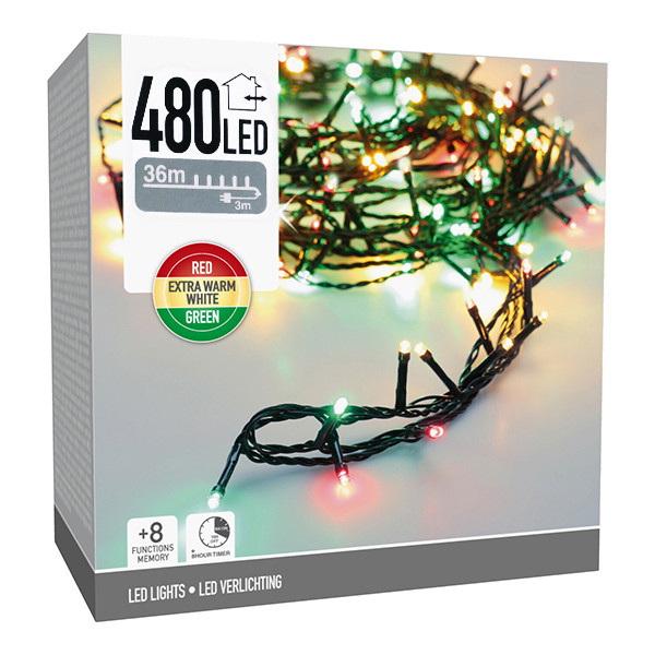Kerstverlichting 39 meter | rood, groen & extra warm wit | 480 lampjes LKO00859 - 1