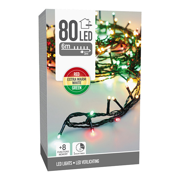 Kerstverlichting 9 meter | rood, groen & extra warm wit | 80 lampjes LKO00854 - 1