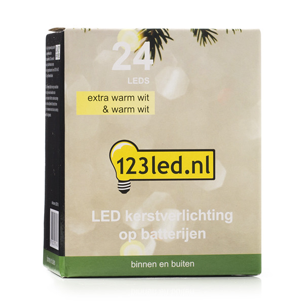 123led Kerstverlichting op batterijen 2,1 meter | extra warm wit & warm wit | 24 lampjes met timer  LDR07145 - 7