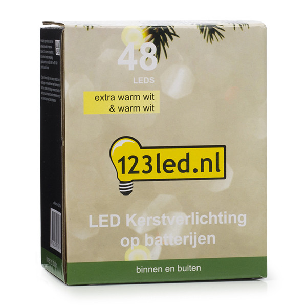 123led Kerstverlichting op batterijen 3,9 meter | extra warm wit & warm wit | 48 lampjes met timer  LDR07146 - 7