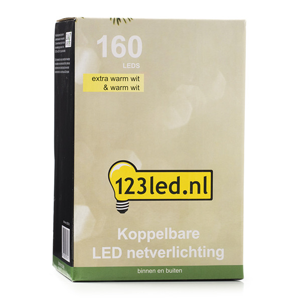 123led Koppelbare netverlichting 2 x 1 m | extra warm wit en warm wit | 160 lampjes  LDR07144 - 6