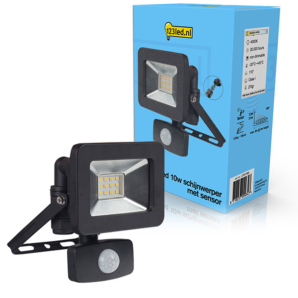 123led LED Breedstraler met sensor 10W | 4000K | 1100 lumen | IP44 | Zwart  LDR01986 - 1