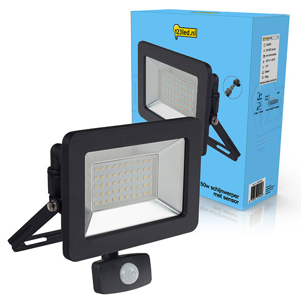 123led LED Breedstraler met sensor 50W | 4000K | 5500 lumen | IP44 | Zwart  LDR01992 - 1