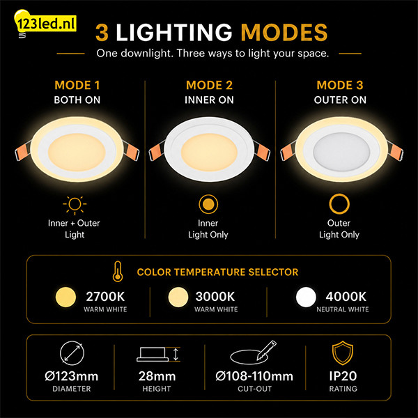 LED Downlight | Rond | 2700-3000-4000K | Ø 12.3 cm | Inbouw | IP20 | 6W LDR08885 - 6