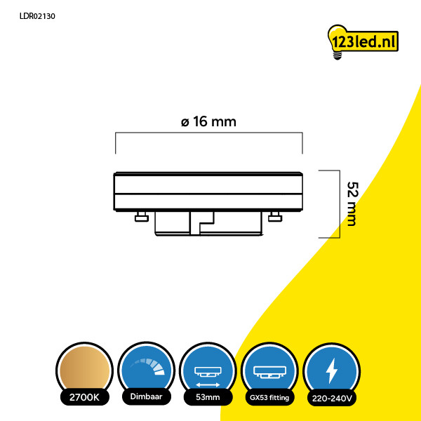 123led LED Spot GX53 | 2700K | Dimbaar | 6.5W (48W)  LDR02130 - 2