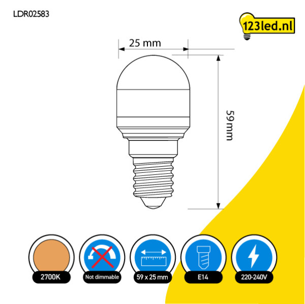 123led LED lamp E14 | Buis T25 | Mat | 2700K | 1.7W (15W) LDR02583 - 2
