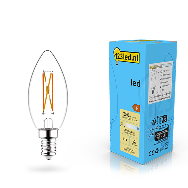 123led LED lamp E14 | Kaars C35 | Dim to Warm | Filament | 2200-2700K | Dimbaar | 2.5W (25W)  LDR02068 - 1
