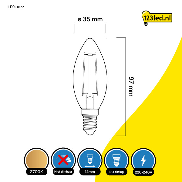 123led LED lamp E14 | Kaars C35 | Filament | 2700K | 2.5W (25W) LDR01872 - 2