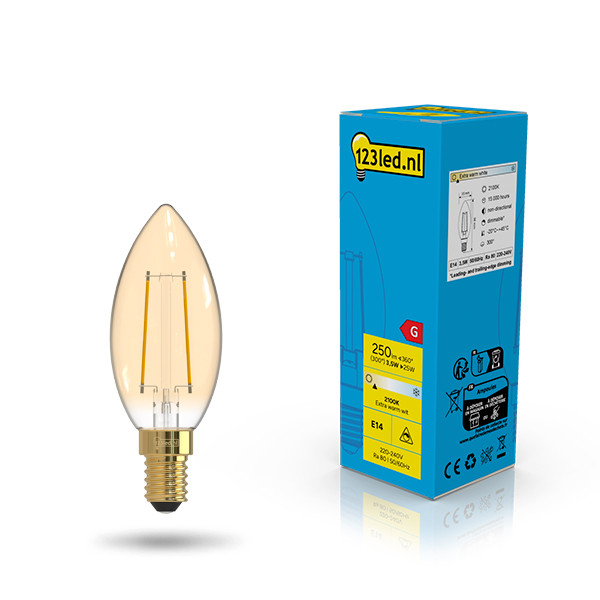 123led LED lamp E14 | Kaars C35 | Filament | Goud | 2100K | Dimbaar | 3.5W (25W) LDR02662 - 1