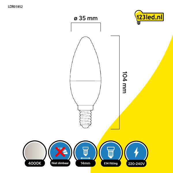 123led LED lamp E14 | Kaars C35 | Mat | 4000K | 2.5W (25W) LDR01852 - 2