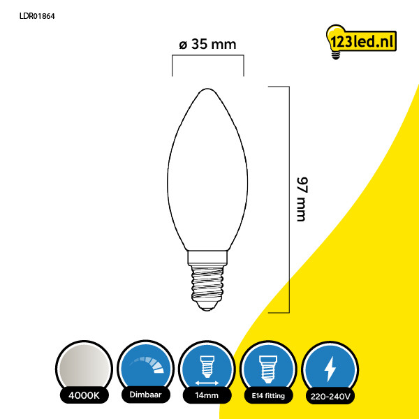 123led LED lamp E14 | Kaars C35 | Mat | 4000K | Dimbaar | 2.5W (25W) LDR01864 - 2