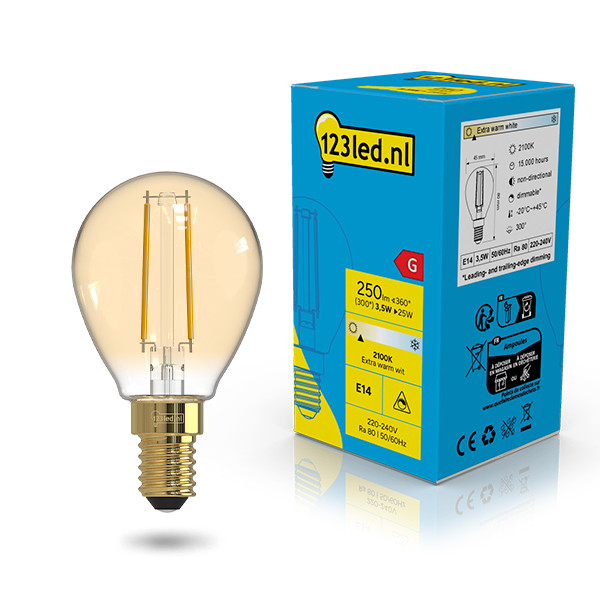 123led LED lamp E14 | Kogel P45 | Filament | Goud | 2100K | Dimbaar | 3.5W (25W) LDR02654 - 1
