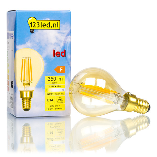 123led LED lamp E14 | Kogel P45 | Filament | Goud | 2200K | Dimbaar | 4.1W (32W)  LDR01668 - 1
