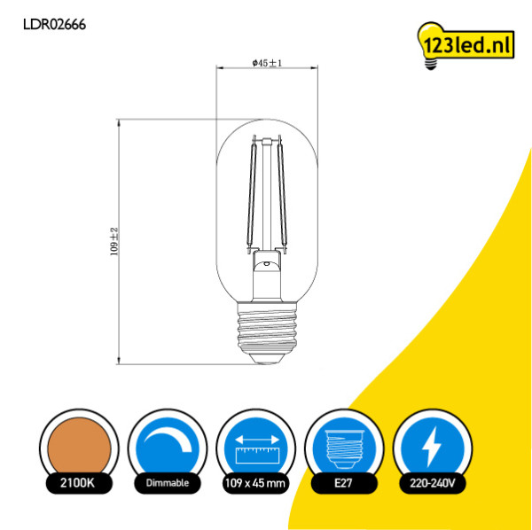 123led LED lamp E27 | Buis T45 | Goud | 2100K | Dimbaar | 3.5W (25W) LDR02666 - 2