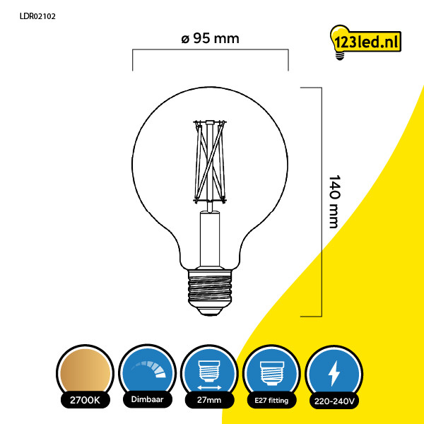 123led LED lamp E27 | Globe G95 | Filament | 2200-2700K | Dim to warm | 7W (60W) LDR02102 - 2