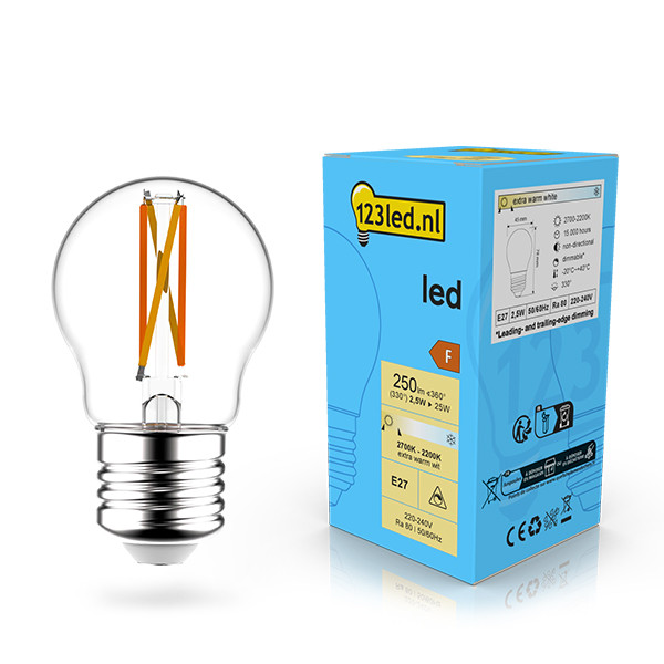 123led LED lamp E27 | Kogel G45 | Filament | 2200-2700K | Dim to warm | 2.5W (25W) LDR02072 - 1