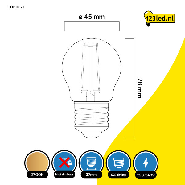 123led LED lamp E27 | Kogel G45 | Filament | 2700K | 2.5W (25W)  LDR01822 - 2