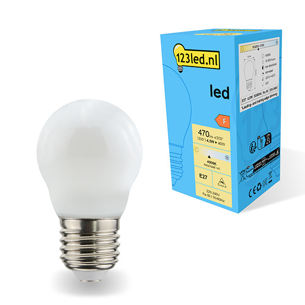 123led LED lamp E27 | Kogel G45 | Mat | 4000K | Dimbaar | 4.5W (40W)  LDR01820 - 1