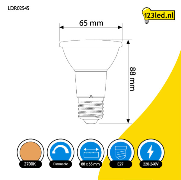 123led LED lamp E27 | PAR20 | Helder | 2700K | Dimbaar | 6.4W (50W) LDR02545 - 2