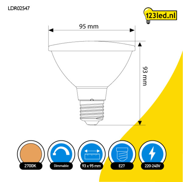 123led LED lamp E27 | PAR30S | Helder | 2700K | Dimbaar | 10W (75W) LDR02547 - 2