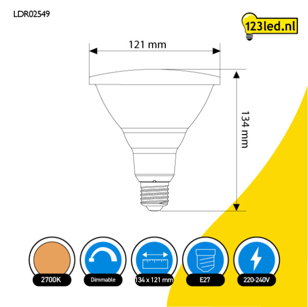 123led LED lamp E27 | PAR38 | Helder | 2700K | Dimbaar | 14.5W (120W) LDR02549 - 2
