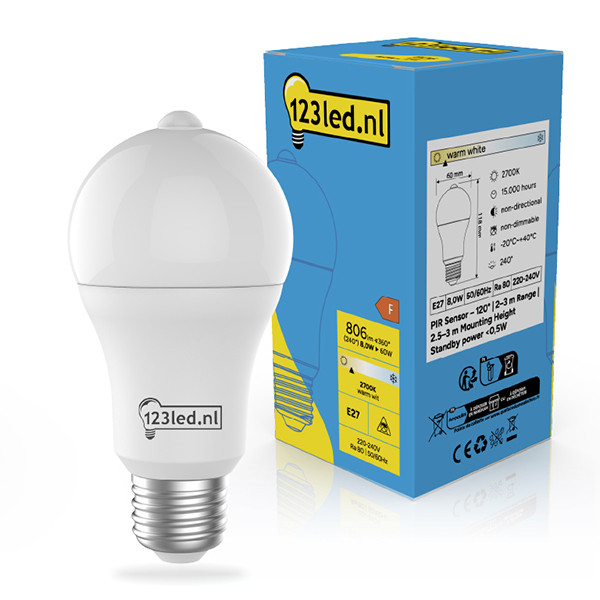 123led LED lamp E27 | Peer A60 | Bewegingssensor | Mat | 2700K | 8W (60W) LDR02543 - 1