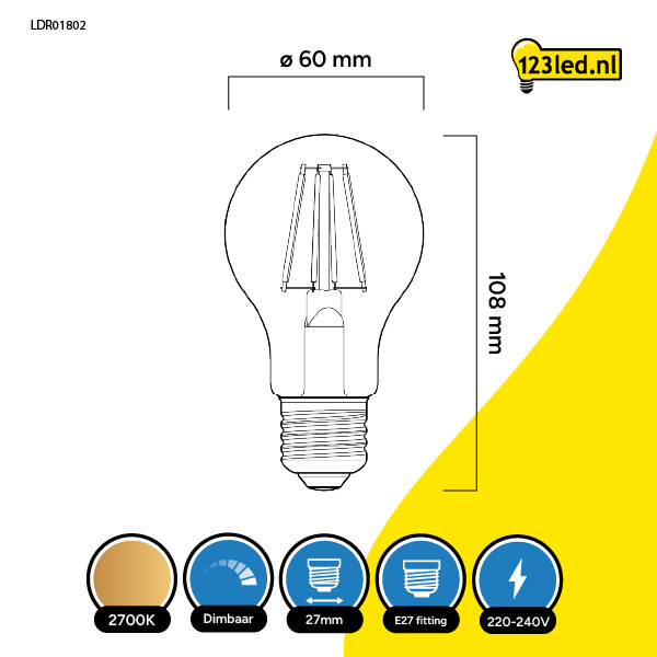 123led LED lamp E27 | Peer A60 | Filament | 2700K | Dimbaar | 7W (60W)  LDR01802 - 2