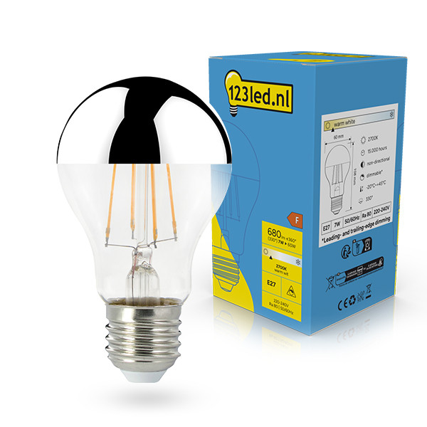 123led LED lamp E27 | Peer A60 | Kopspiegel | Zilver | 2700K | Dimbaar | 7W (60W)  LDR02246 - 1