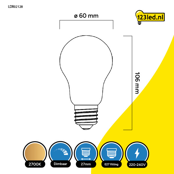 123led LED lamp E27 met sensor | Dag/Nacht sensor | Peer A60 | Filament | 2700K | 7.3W (60W) LDR02128 - 2