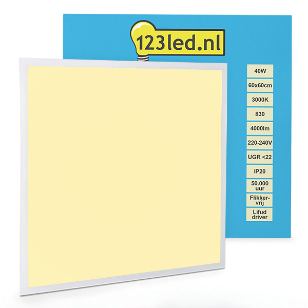 123led LED paneel 60x60 cm | 3000K (830) | 4000 lumen | UGR22 | 40W LDR08652 - 1