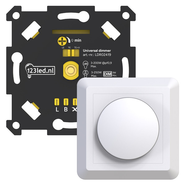 Led dimmer inbouw 3-250W | Fase aan- en afsnijding (RLC) | Compleet | Wit | 123led huismerk LDR02459 - 1
