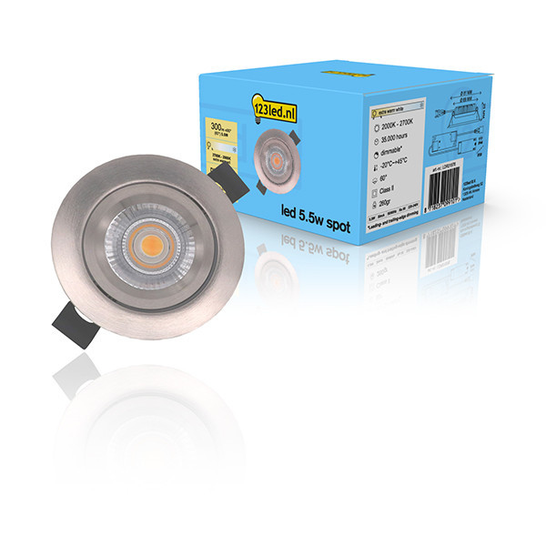 123led Led inbouwspot | Rond | 2000-2700K | Nikkel | Ø 68mm | IP44 | Dimbaar | 5.5W  LDR01976 - 1