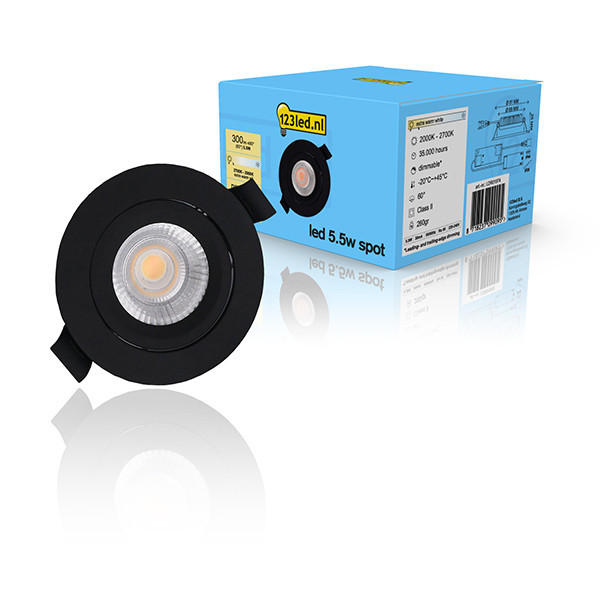 123led Led inbouwspot | Rond | 2000-2700K | Zwart | Ø 68mm | IP44 | Dimbaar | 5.5W  LDR01974 - 1