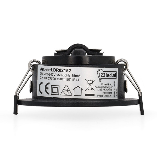 Led mini inbouwspot | Rond | 2700K | Zwart | Ø 42mm | IP44 | Dimbaar | 3W LDR02152 - 3