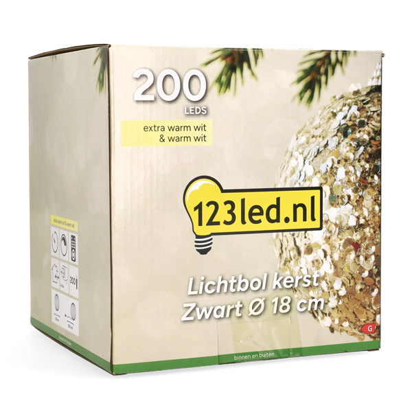 Lichtbol kerst | Ø 18 cm | Extra warm wit & warm wit | 200 lampjes | Zwart LDR07334 - 8