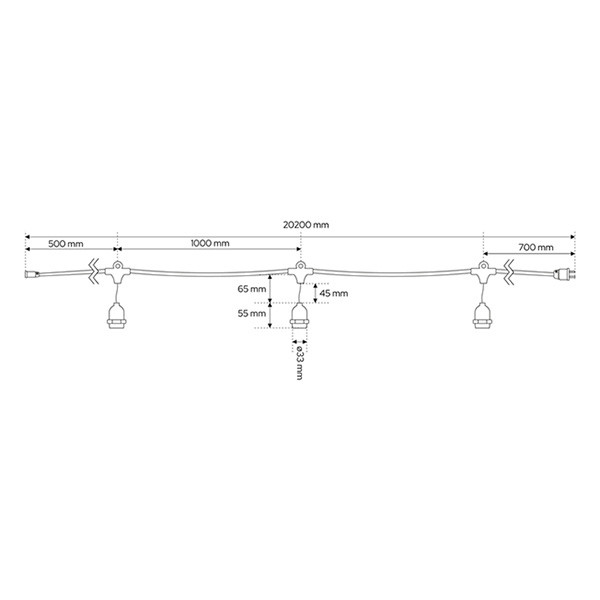 123led Lichtsnoer buiten 20 meter | 20x E27 fitting | IP54 | Zwart  LDR07830 - 3