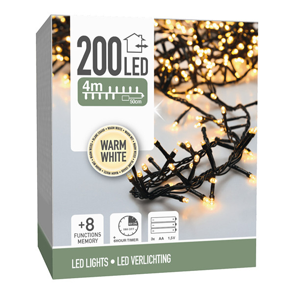Micro clusterverlichting op batterijen 4,5 meter | warm wit | 200 lampjes LKO00861 - 1