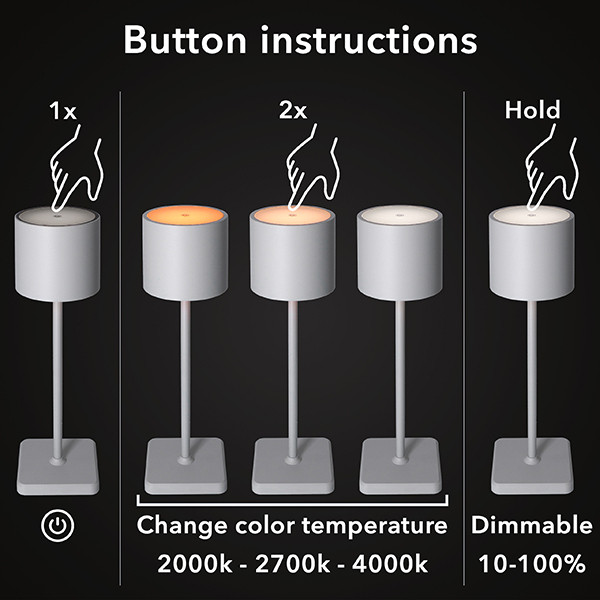 123led Oplaadbare tafellamp | 2000-2700-4000K | Dimbaar | IP54 | Grijs  LDR06588 - 8