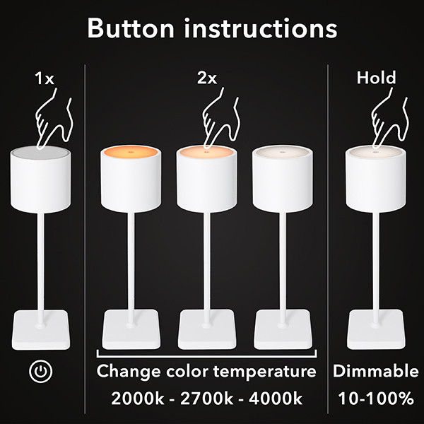 123led Oplaadbare tafellamp | 2000-2700-4000K | Dimbaar | IP54 | Wit  LDR06587 - 8