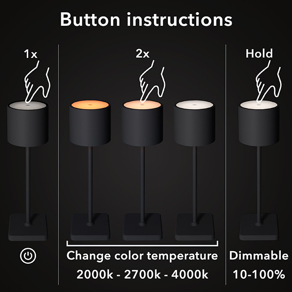 123led Oplaadbare tafellamp | 2000-2700-4000K | Dimbaar | IP54 | Zwart  LDR06589 - 8