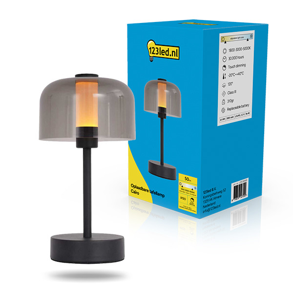 Oplaadbare tafellamp 24 cm | Caïro | 1800-3000-5000K | Dimbaar | IP20 | 1.3W | Zwart LDR08868 - 1