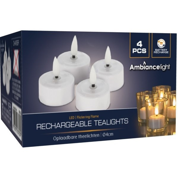 Oplaadbare waxinelichtjes | Ø 4 cm | Wit | 3D vlam | Uitbreiding | 4 stuks LKO00918 - 2