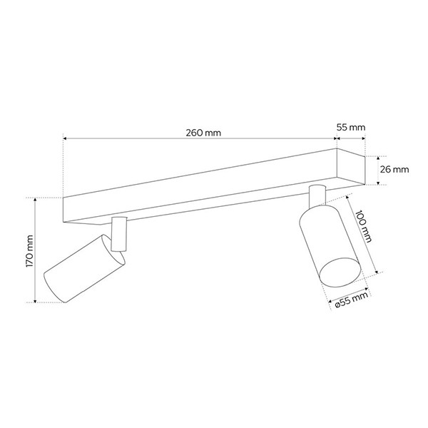 123led Plafondspot 2x GU10 incl. fitting (Zwart, 10cm hoog)  LDR07123 - 4