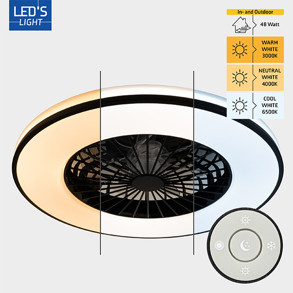 123led Plafondventilator met LED lamp | Ø 48.5 cm | 3000-6500K | Zwart/Wit | 48W  LDR06826 - 2