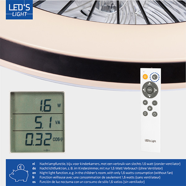 123led Plafondventilator met LED lamp | Ø 48 cm | 2000-4000K | Zwart | 55W  LDR06773 - 5