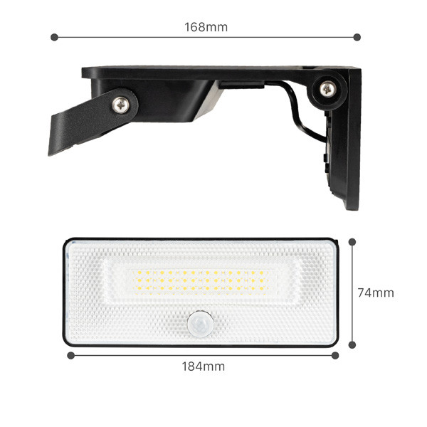 123led Solar schijnwerper met sensor | 1600 lumen | 4000K | IP54 | Zwart  LDR06764 - 3